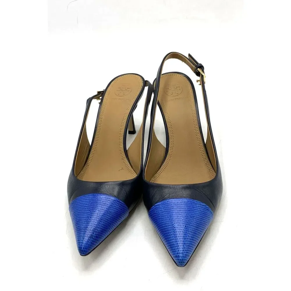 Tory Burch Navy & Blue Colorblock Penelope Cap-Toe Heels Size 7.5 With COA
